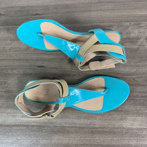 9 & Co. Womens Sandals Size 9 M Blue Green Strappy Thong Open Toes - Picture 2 of 10